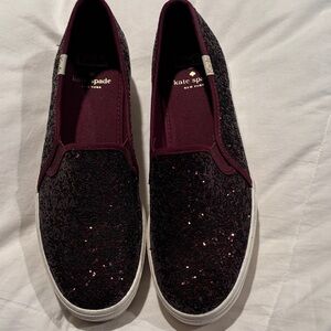 Keds Kate Spade Burgundy Glitter Slip-On Sneakers
